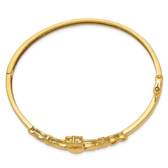 4mm 14k Yellow Gold Solid Claddagh Hinged Bangle Bracelet - Picture 2 of 5